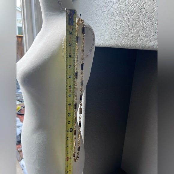 Tiger's Eye Chain, Greek Key Brass Necklace - Picture 6 of 7